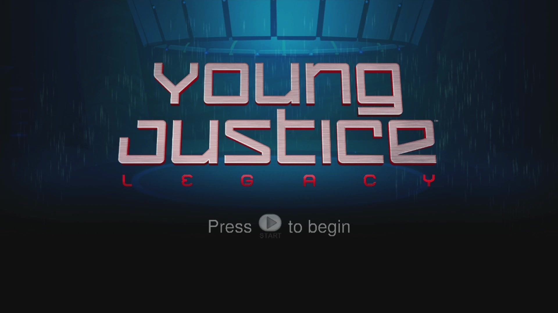 Young Justice: Legacy title screen for Xbox 360